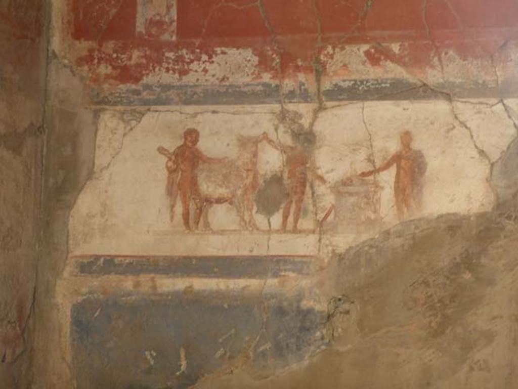 Ins. VI 16, Herculaneum, September 2015. Detail of panel on east side of south wall.